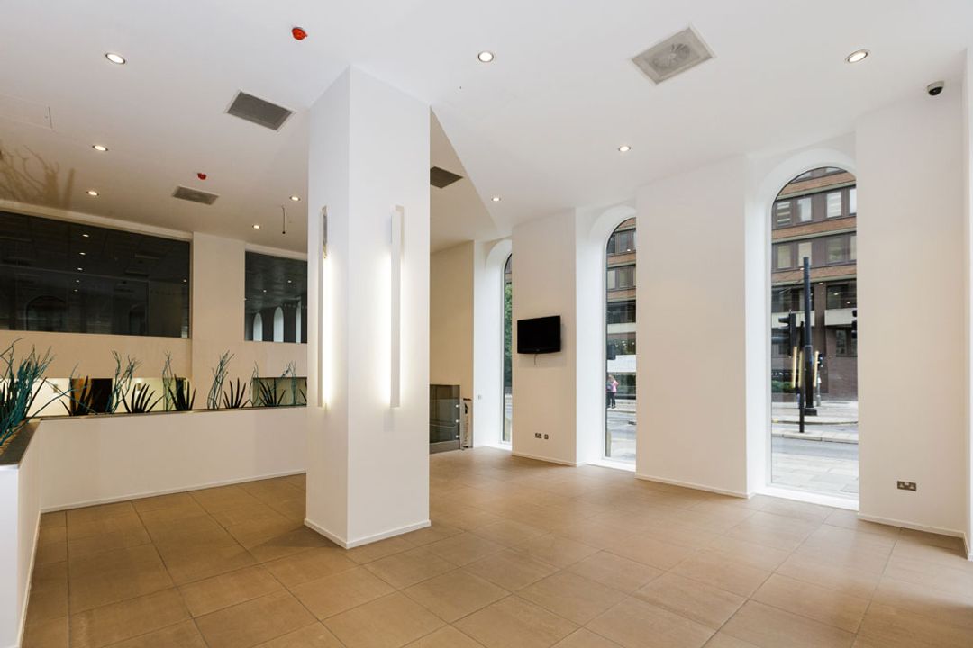 9 Portland Street, Manchester - before furniture installation. Showing empty void in reception